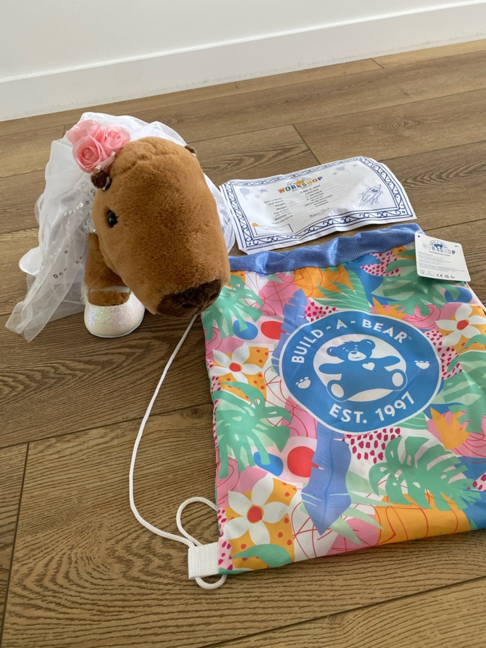 Build-A-Bear Capybara Complete with Bride Costume and Accessories